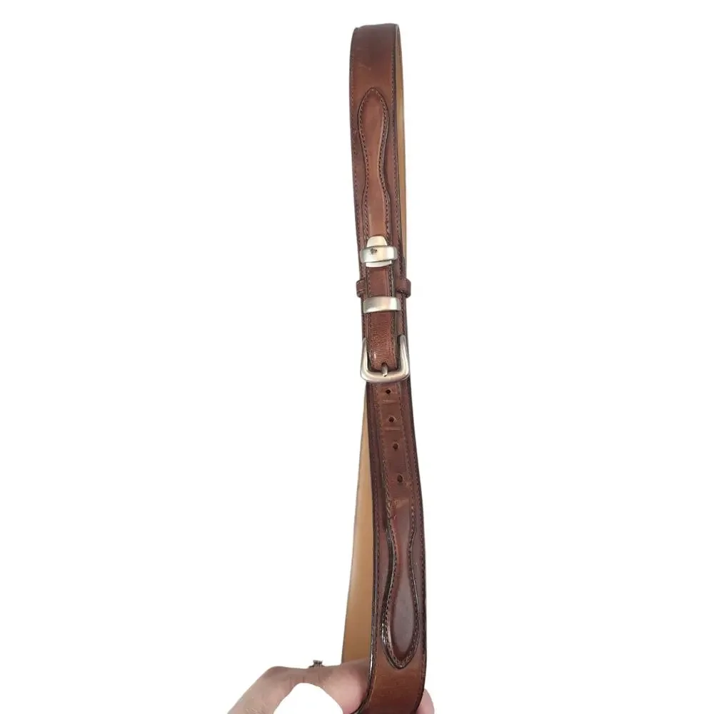 L.L. Bean Brown‎ Leather Belt Size 40 Classic Casual Distressed Silver Buckle